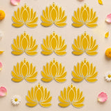 Yellow lotus flower rangoli cutouts with gold-trimmed edges for reusable home decor during indian festivals and weddings