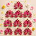 Lotus flower rangoli cutouts in pink and gold lotus shape for reusable home decor during indian festivals and weddings