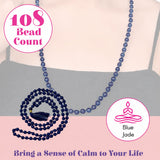 Blue jade 108-bead mala necklace with smooth dark blue beads and tassel for yoga meditation and healing crystals