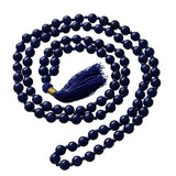 Lovenspire 108 mala beads deep blue natural healing crystal necklace with gold-toned accents and matching tassel for meditation