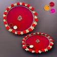 Steel pompom ganesha decorated pooja thali handmade aarti