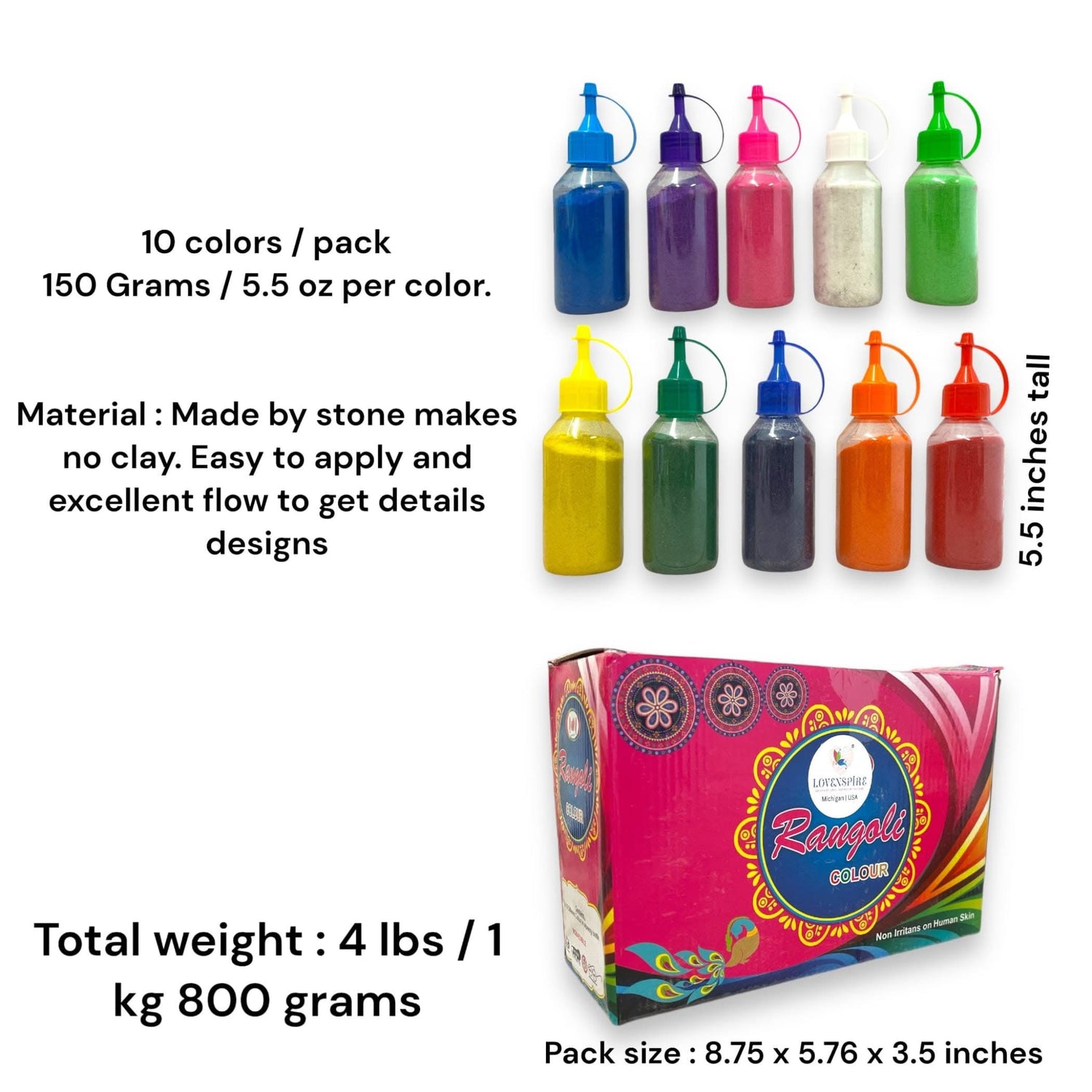 Color powder set for Rangoli decoration with reusable portable MDF Rangoli template
