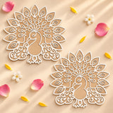 12-inch diy mdf white peacock-shaped reusable rangoli mat with detailed feather patterns for diwali decorations