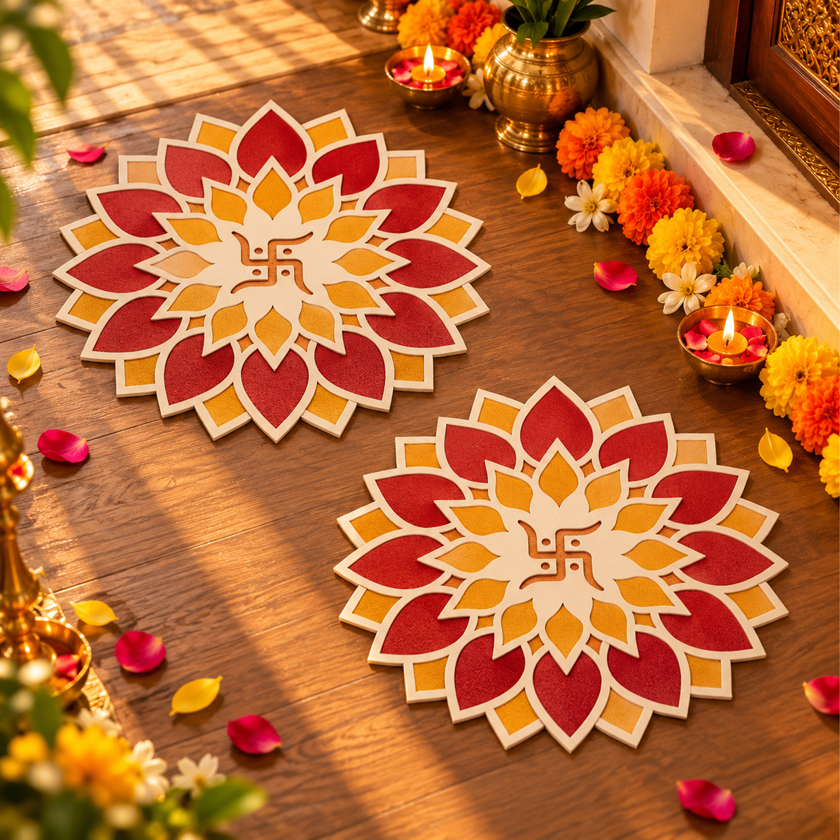 12-inch Diy Mdf Reusable Rangoli Mat – Rangoli Stencil, Template & Board for Diwali Decorations for Home, Traditional Indian Festival Decor