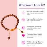 Brown textured wooden 5 Mukhi Rudraksha bracelet with yellow macrame knot