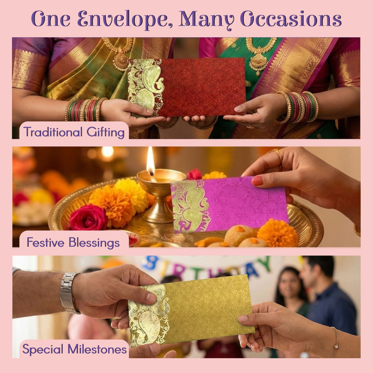 Red gold-embossed paisley shagun money envelope for Eid Diwali wedding gifts
