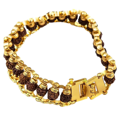 Gold Rudraksha bracelet for men with 5-mukhi beads and chain
