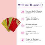 Vibrant assorted Shagun gift envelopes with doli on elephant tree gold foil design