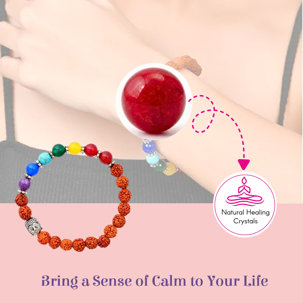 LOVENSPIRE 7 chakra rudraksha bracelet with Buddha head and gemstones