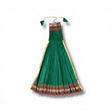 Vibrant green pleated Gudi Vastra skirt with brown gold trim, tassels, 23.5 inch
