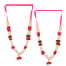 Two pink ribbon-tied 12-inch idol malas with cream base, red gold embellishments