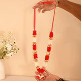 Vibrant red white 2PC idol mala garland with gold accents beads 12 inch