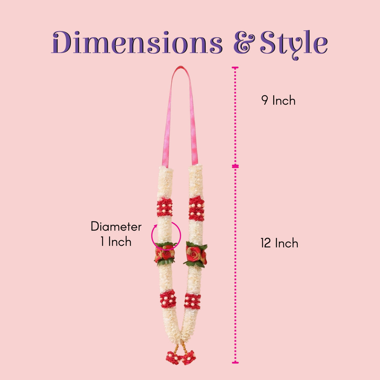 2PC Idol Mala 12 Inch white red floral satin garland with pearl beads