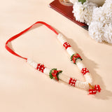 2PC Idol Mala 12 Inch white red floral satin garland with rose embroidery