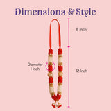 Traditional red white floral idol mala garland with gold accents, 12 inch