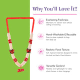 Red white 2PC idol mala garland with textured floral blooms for pooja decor