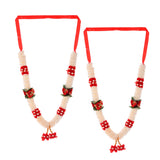 Red white floral idol mala garlands with rose accents, 12 inch satin haar