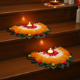 2 Ct Rangoli Mat Diwali Decor Semi Circle Tea Light Holders Artificial Leaf Marigold Flowers Decorative Home Pooja Temple Decor Housewarming Return Gift Day of the Dead Dia De Los Muertos - LoveNspire