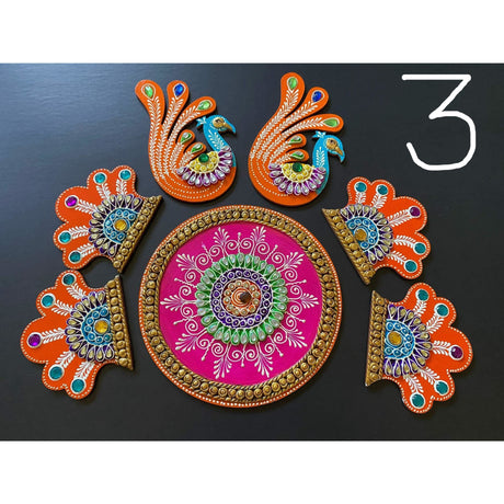 2 feet handcrafted wooden rangoli decoration set decor