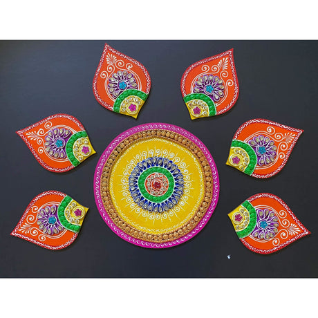 2 feet handcrafted wooden rangoli decoration set decor