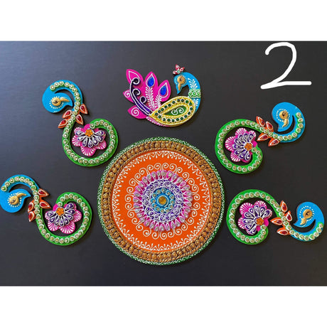 2 feet handcrafted wooden rangoli decoration set decor