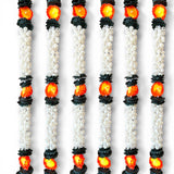 Two strings artificial jasmine buds garland with white and black floral design and glowing orange center flowers for festive decoration