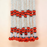 2 strings artificial marigold garland with white flowers, orange pom-poms, black ties for Diwali, Day of the Dead