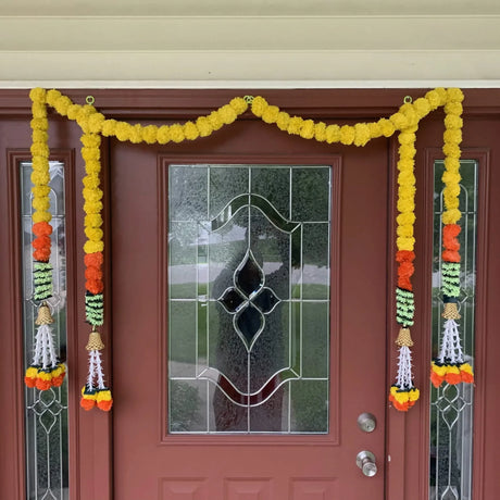 2 Strings Artificial Marigold Flowers Garland for Home, Party Door Hanging Diwali Decorations Day of the Dead Dia De Los Muertos Ofrenda Halloween Marygold Traditional Indian Theme Decor - LoveNspire