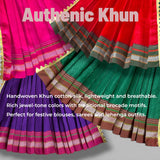 Vibrant handwoven khun cotton-silk Gudi Vastra in jewel tones, brocade motifs