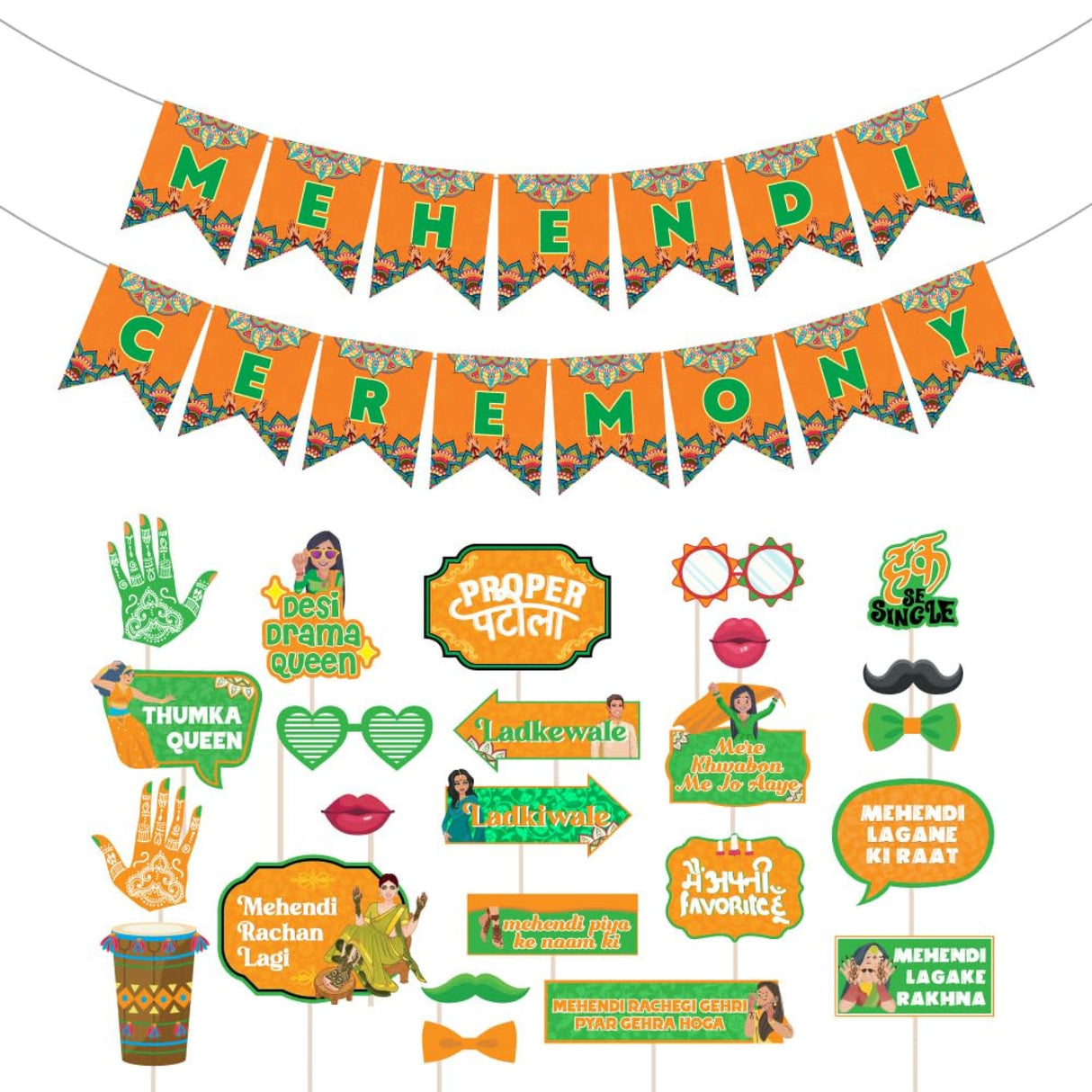 24 pcs mehendi photo booth party props & 1 mehndi ceremony