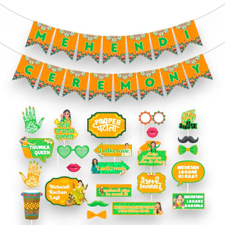 24 pcs mehendi photo booth party props & 1 mehndi ceremony