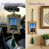 Islamic Kaaba wooden frame car hanging ornament with green gems and tassel