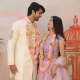 Pack of 2 pink and gold floral varmala wedding garlands 26 inch