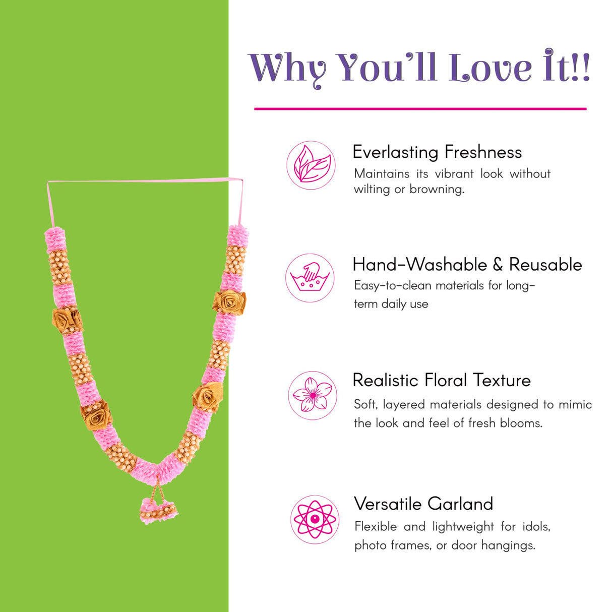 Pack of 2 pink gold floral varmala wedding garlands 26 inch