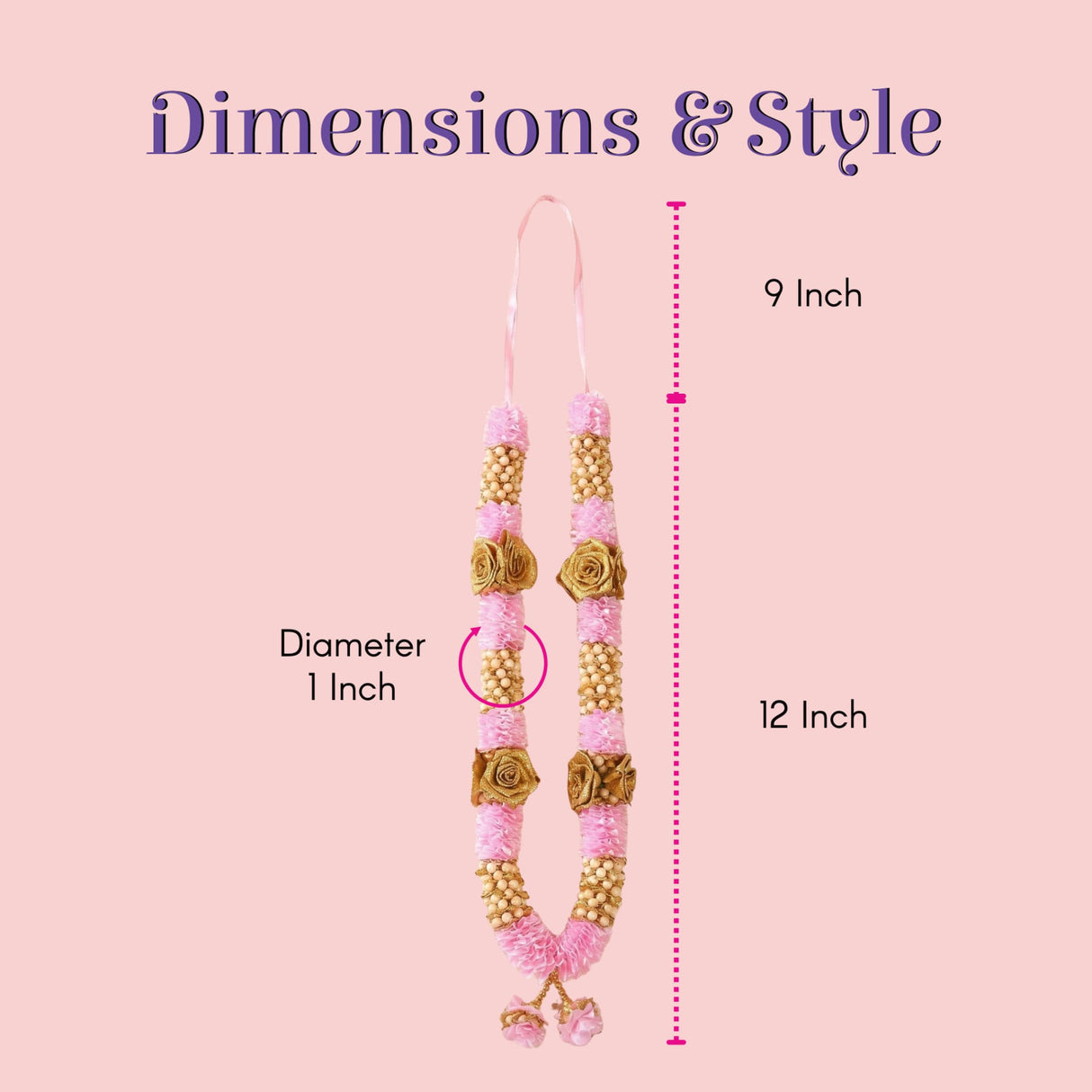 Pack of 2 pink gold 1-inch rose beaded varmalas 26-inch wedding garlands
