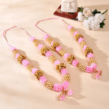 Pack of 2 pink gold floral varmala wedding garlands with roses beads charms
