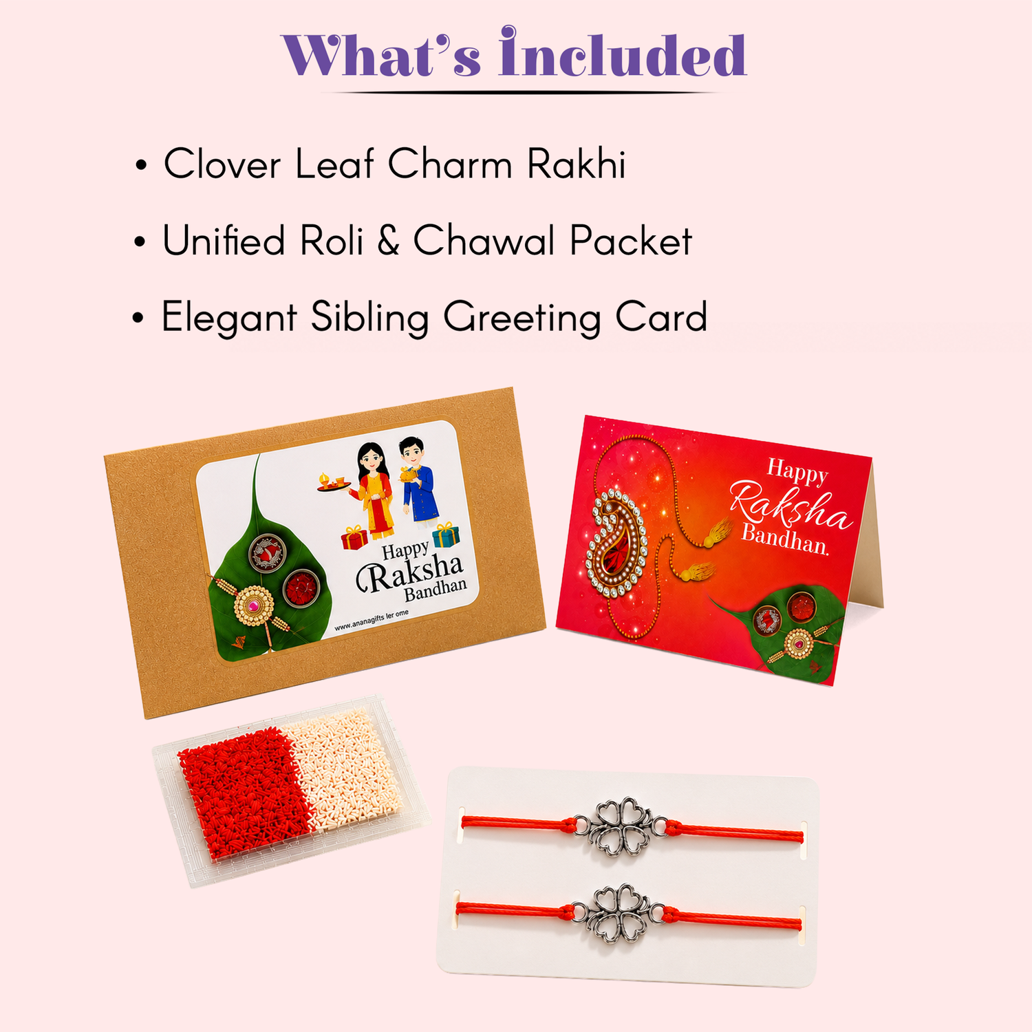 Clover Leaf Charm Rakhi (2 Pcs) - Traditional Raksha Bandhan bracelet for Brother and Bhabhi, Protection & Good Luck Jewelry Gift