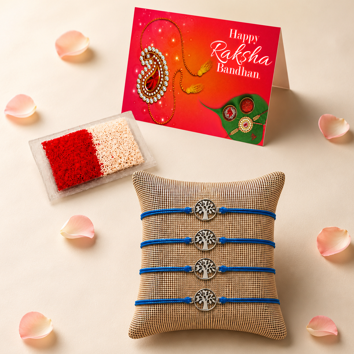 Tree of Life Charm Rakhi for Brother (4 Pcs) - Handcrafted Raksha Bandhan Thread Bracelet Jewelry for Bhai, Sign of Protection & Good Luck