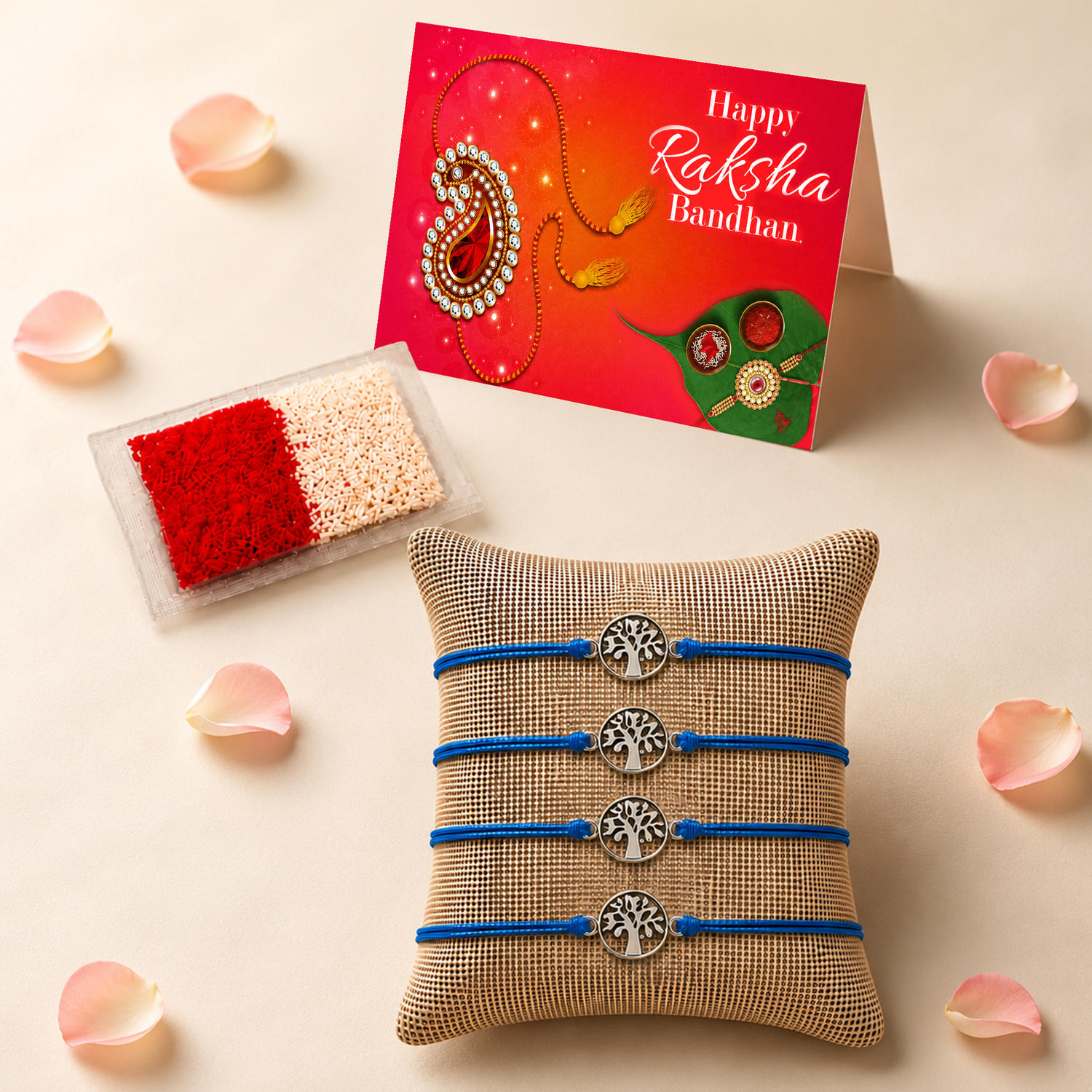 Tree of Life Charm Rakhi for Brother (4 Pcs) - Handcrafted Raksha Bandhan Thread Bracelet Jewelry for Bhai, Sign of Protection & Good Luck