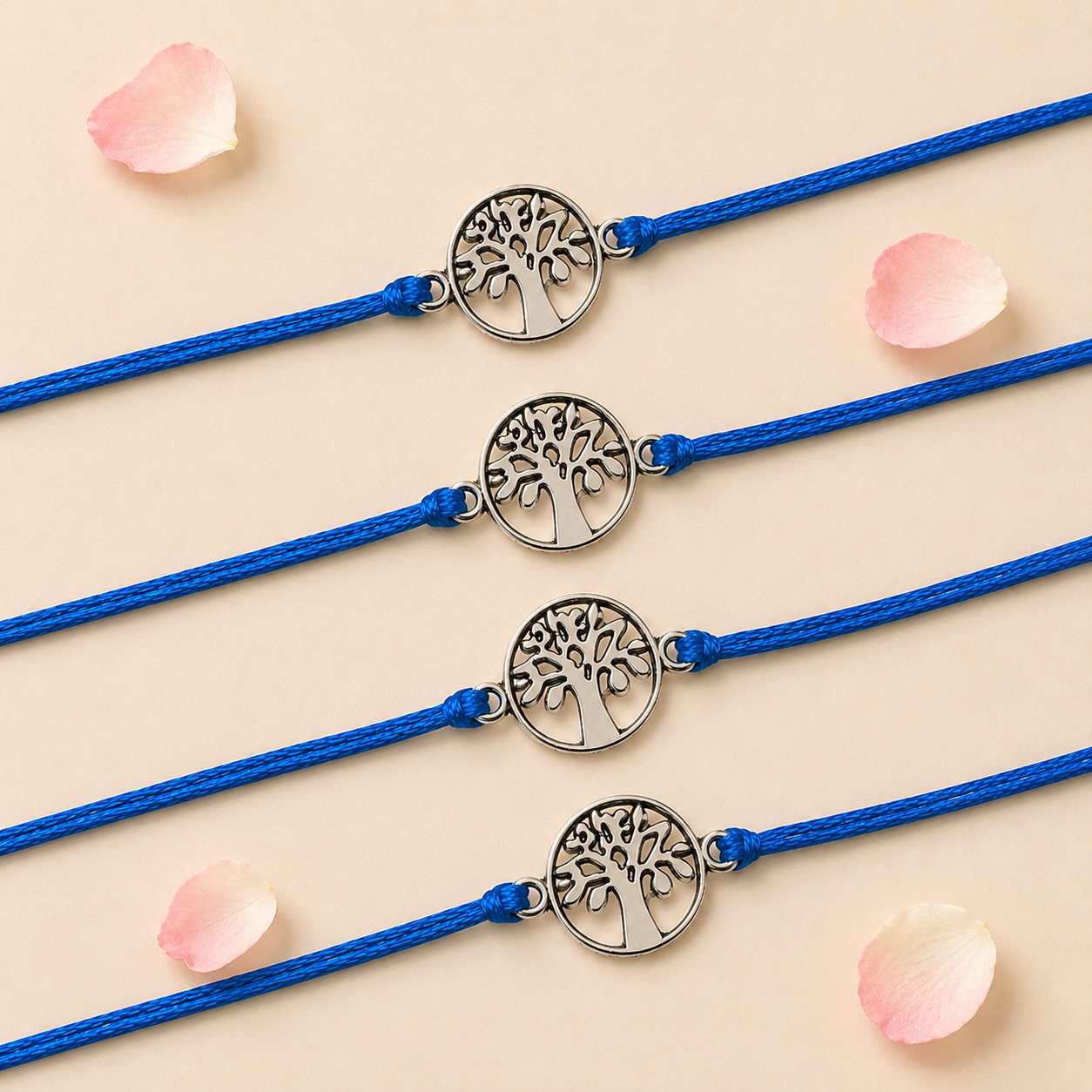 Tree of Life Charm Rakhi for Brother (4 Pcs) - Handcrafted Raksha Bandhan Thread Bracelet Jewelry for Bhai, Sign of Protection & Good Luck