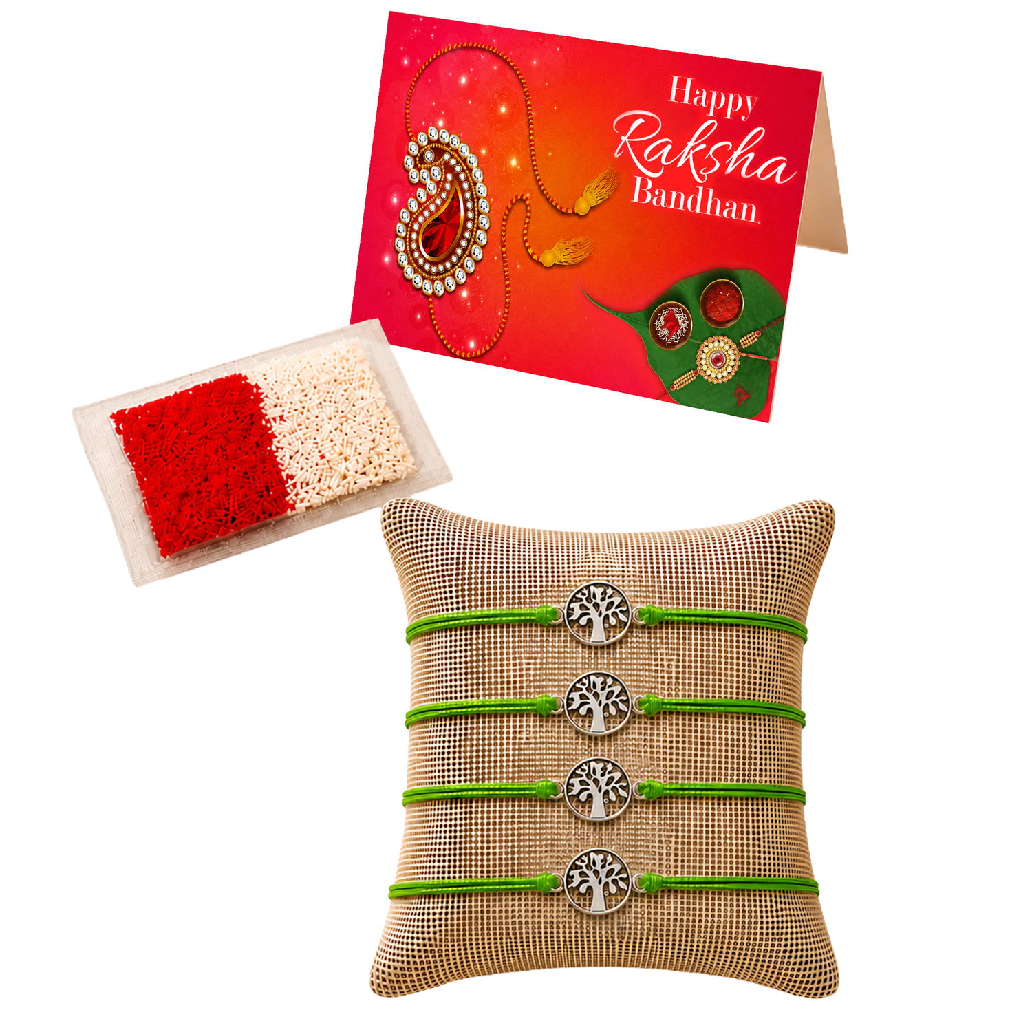 Tree of Life Charm Rakhi for Brother (4 Pcs) - Handcrafted Raksha Bandhan Thread Bracelet Jewelry for Bhai, Sign of Protection & Good Luck