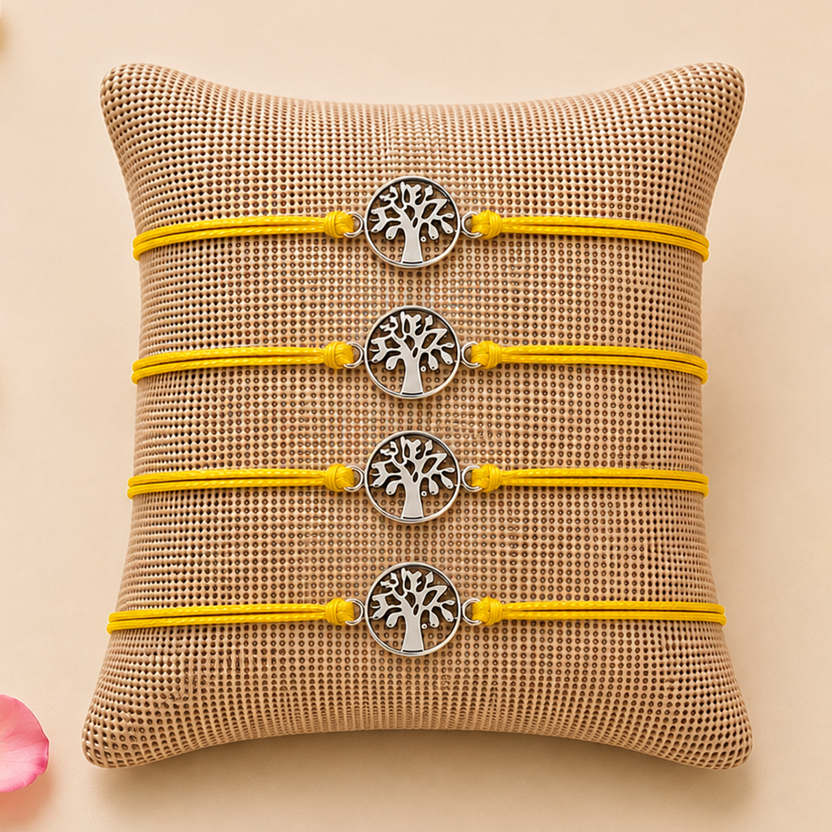 Tree of Life Charm Rakhi for Brother (4 Pcs) - Handcrafted Raksha Bandhan Thread Bracelet Jewelry for Bhai, Sign of Protection & Good Luck