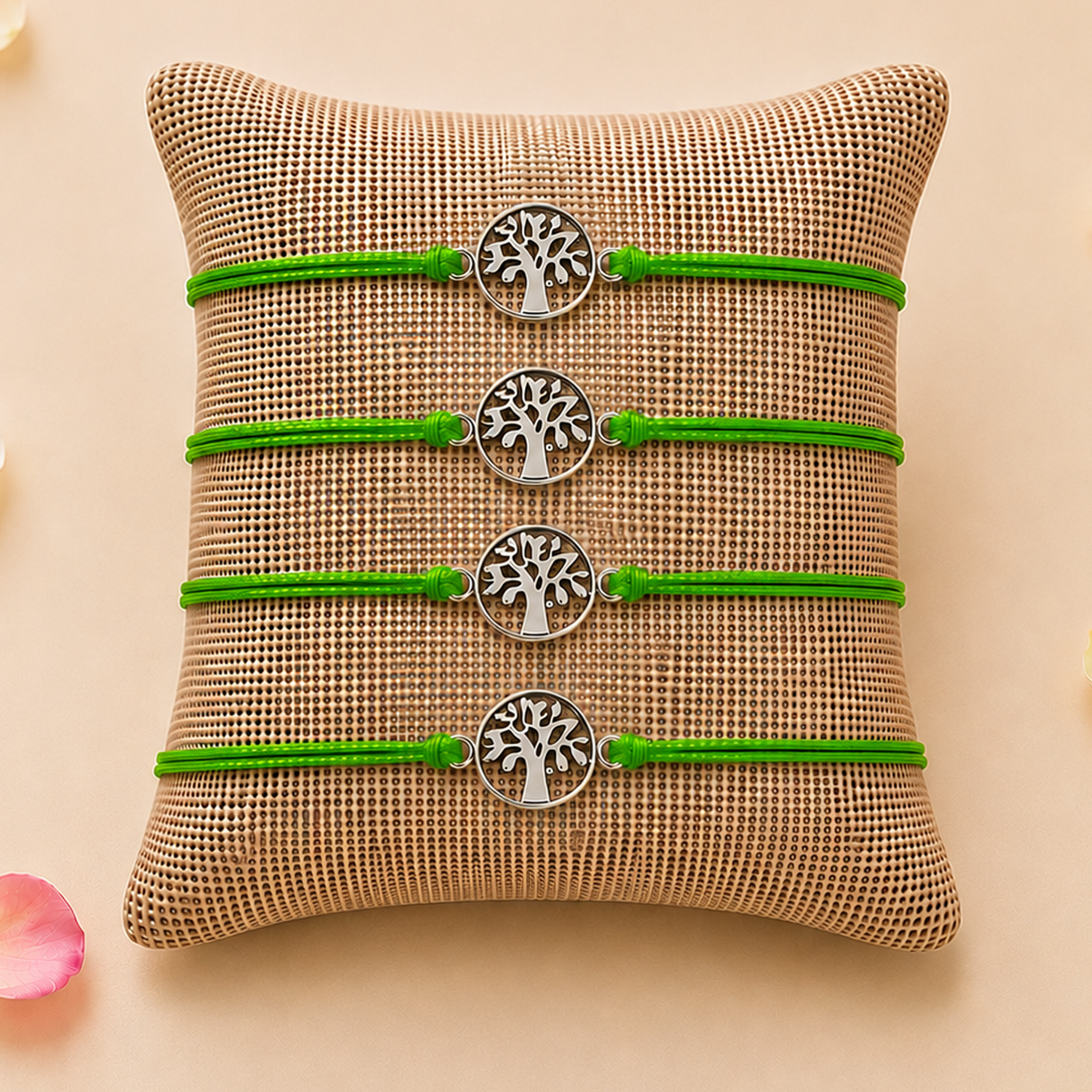 Tree of Life Charm Rakhi for Brother (4 Pcs) - Handcrafted Raksha Bandhan Thread Bracelet Jewelry for Bhai, Sign of Protection & Good Luck