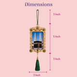 Islamic car hanging ornament with Kaaba photo frame and green tassel