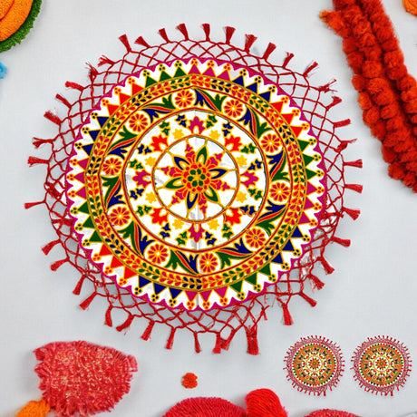 Handmade indian woolen embroidery pooja thali cover