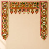 Fabric Ganesha door toran with shubh labh in vibrant red green and gold embroidered with elephant motifs for home decor
