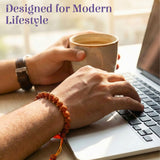 Orange beaded 5 Mukhi Rudraksha bracelet with red cord accent, 8.5mm beads