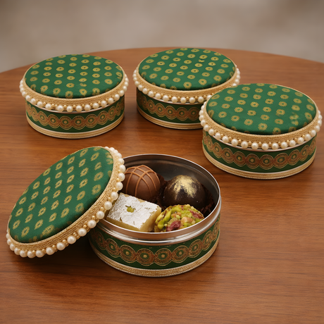 4 Ct Steel Ladoo Box 250 Grams Festival Special Stainless Steel Sweets Gift Box Perfect for Holi Diwali Housewarmings Mithaai Desert Box