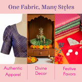 Purple metallic-patterned blouse with puffed sleeves, woven brocade fabric