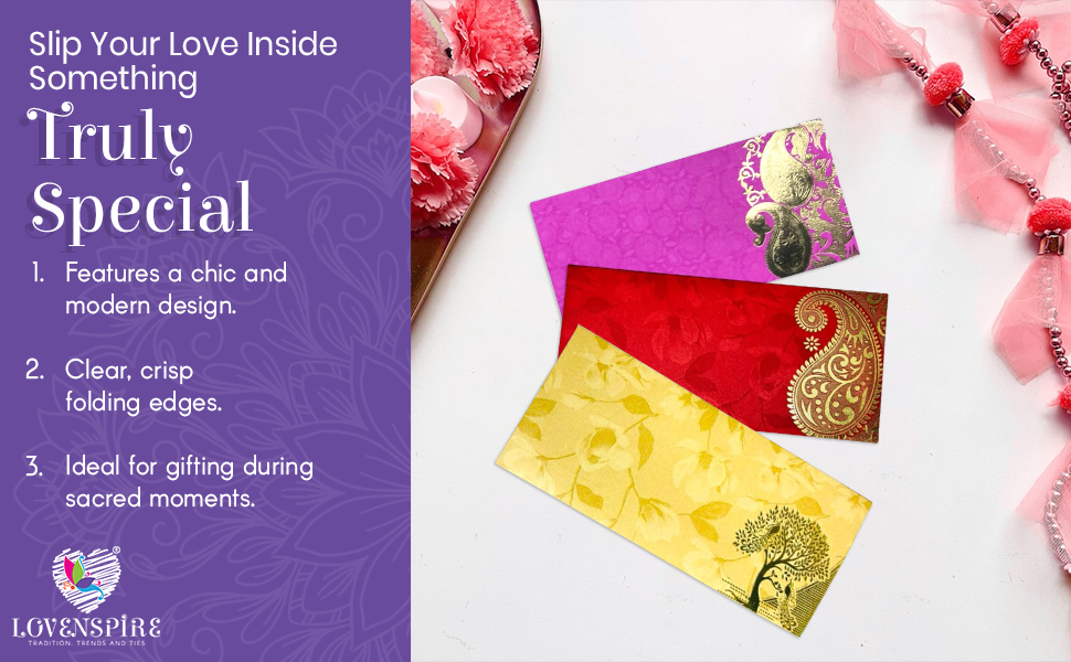 Money Envelopes (7.5 x 3.5 Inch) Elegant Floral Paisley Pattern Shagun Lifafa for Indian Wedding, Birthday | Cash Gift Holder & Home Savings Organizer